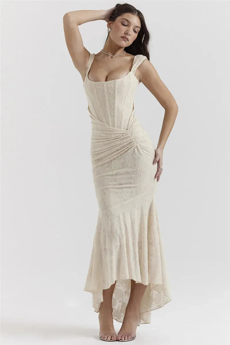 Lace Textured Strap Charming Wrap Midi Dress