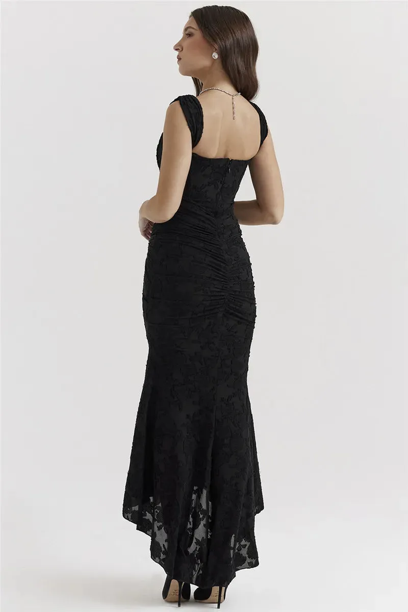 Lace Textured Strap Charming Wrap Midi Dress