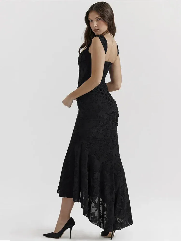 Lace Textured Strap Charming Wrap Midi Dress