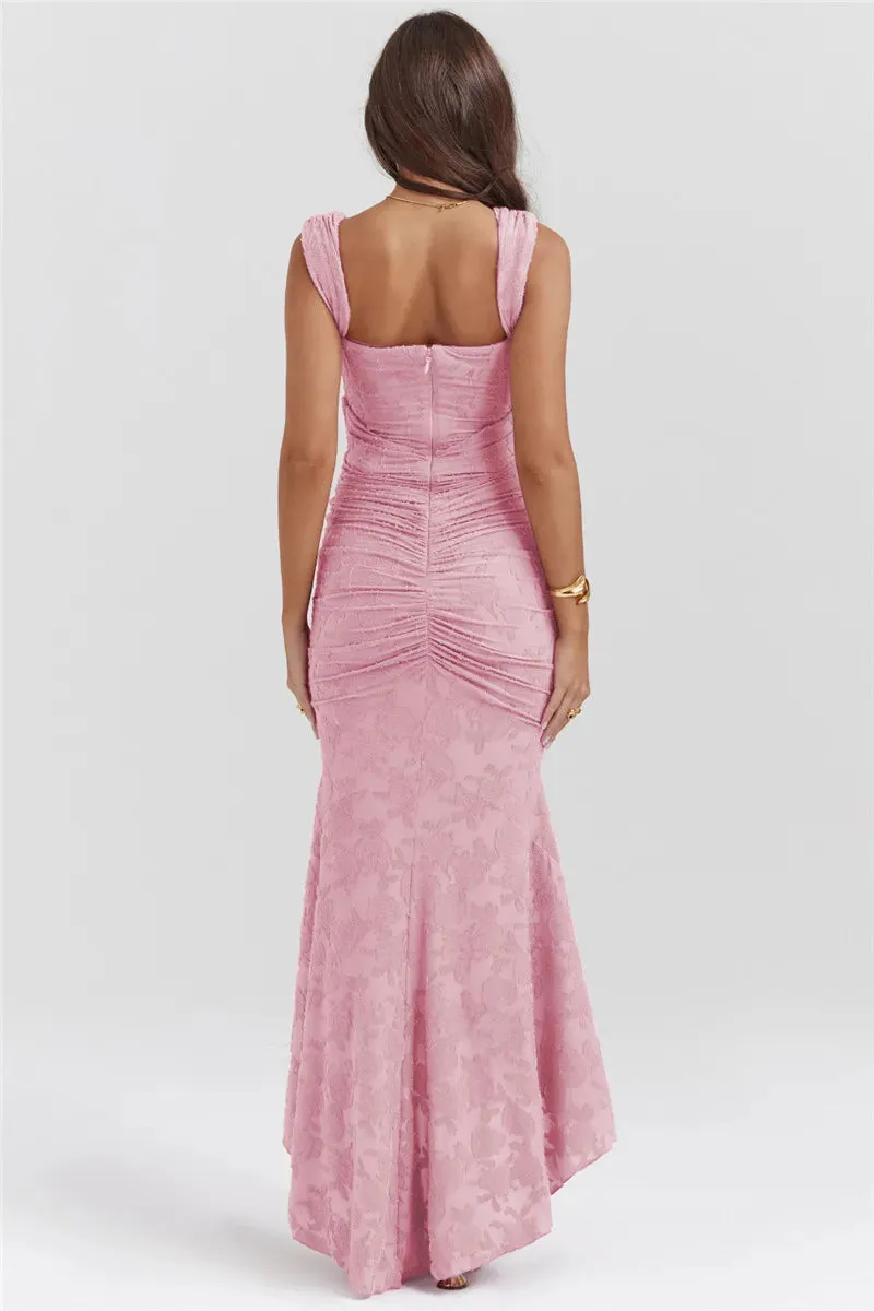 Lace Textured Strap Charming Wrap Midi Dress