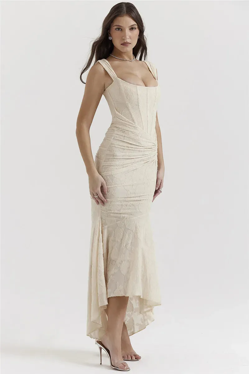 Lace Textured Strap Charming Wrap Midi Dress