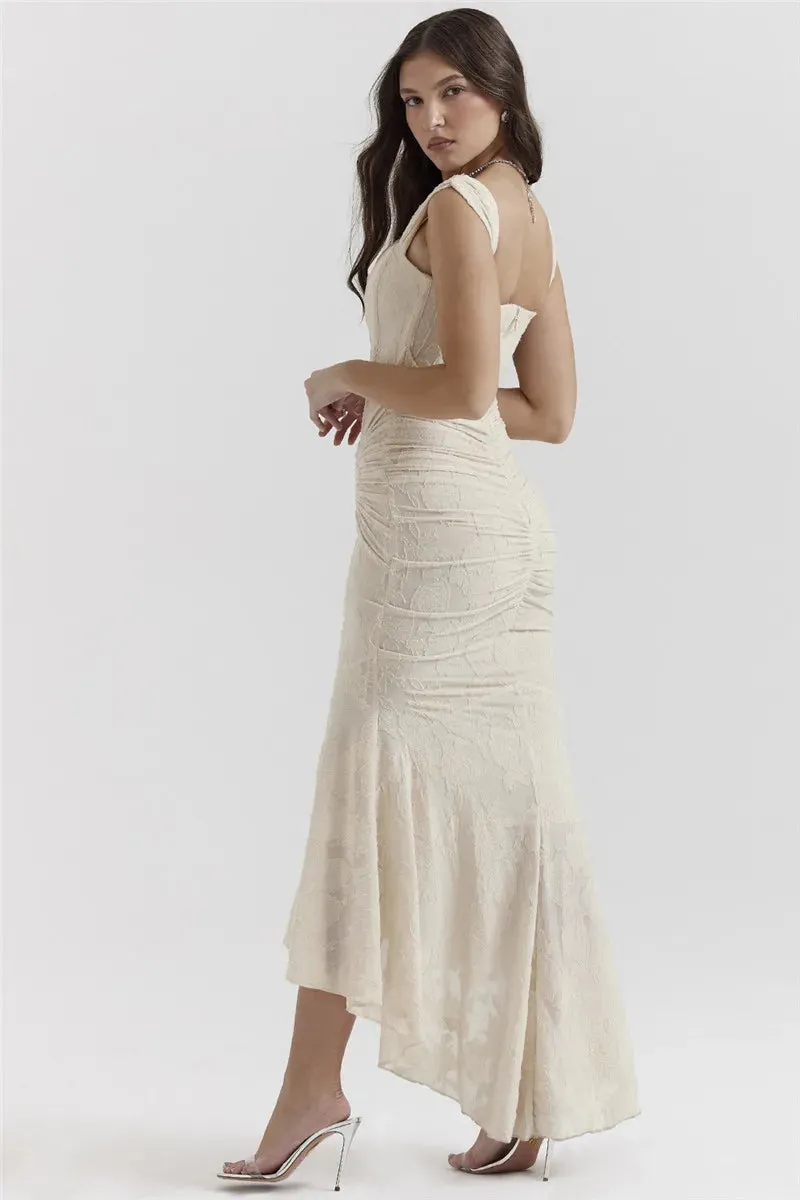 Lace Textured Strap Charming Wrap Midi Dress