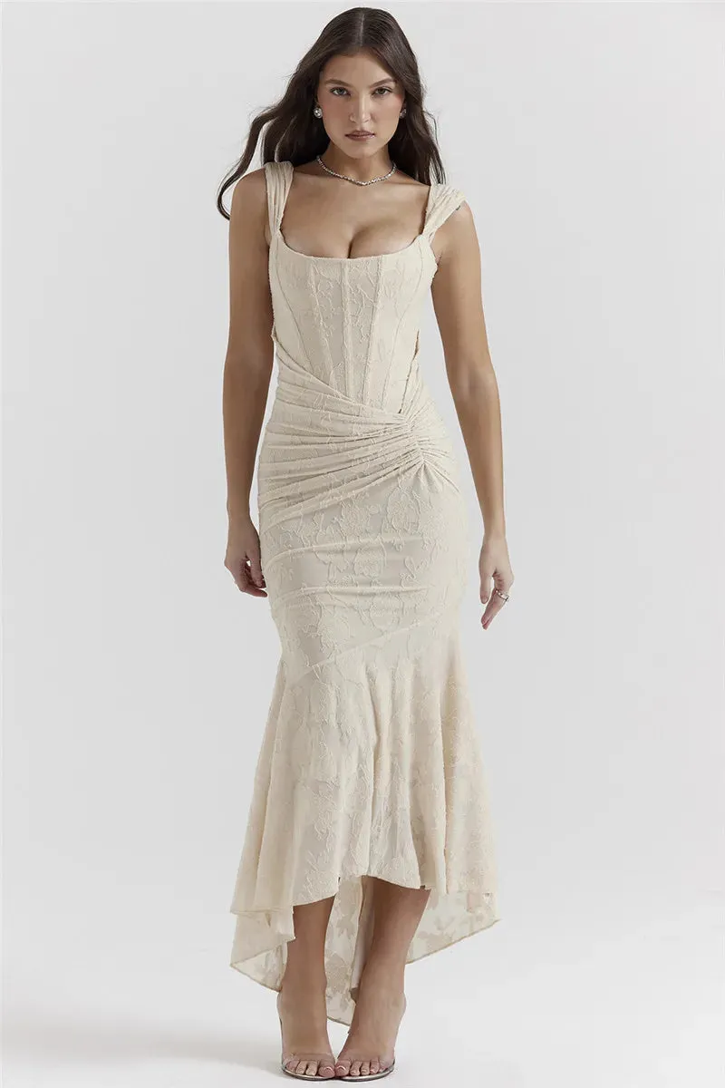Lace Textured Strap Charming Wrap Midi Dress