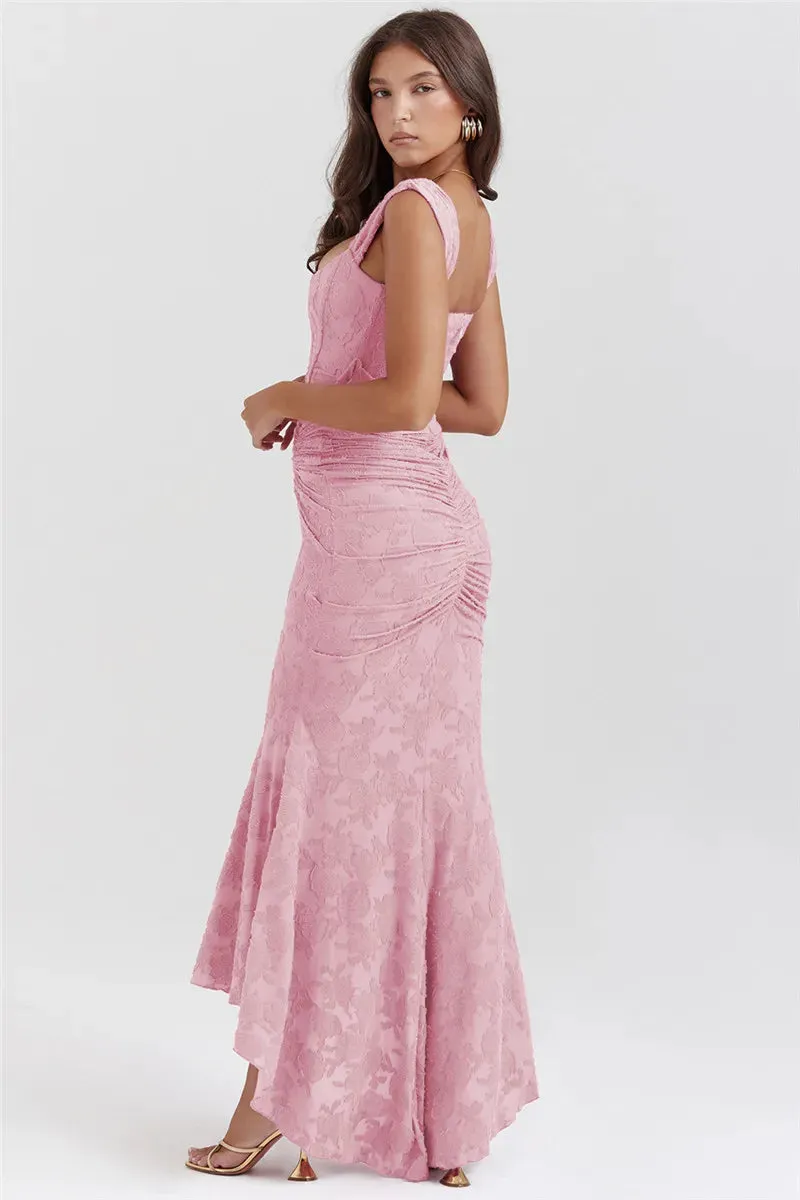 Lace Textured Strap Charming Wrap Midi Dress