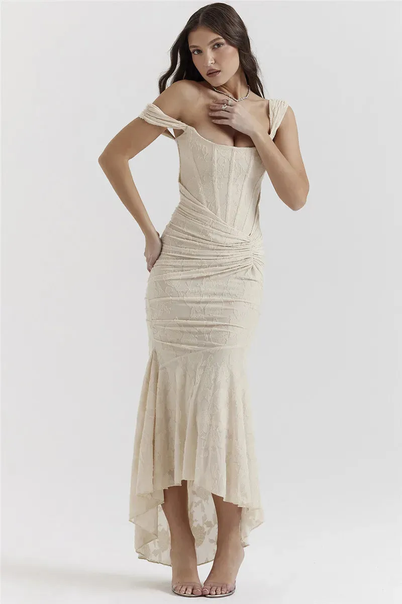 Lace Textured Strap Charming Wrap Midi Dress