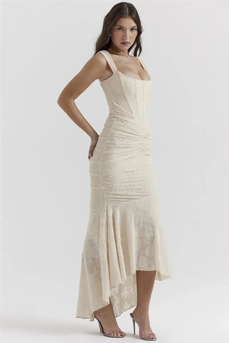 Lace Textured Strap Charming Wrap Midi Dress