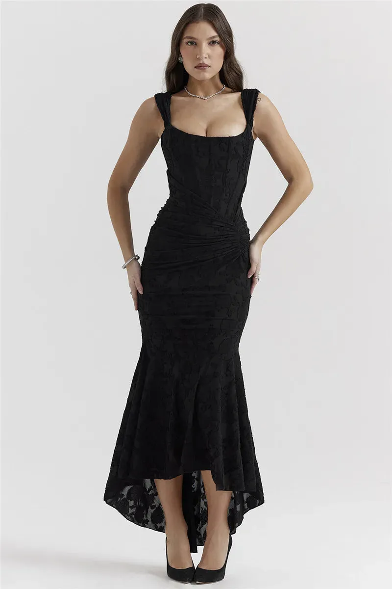 Lace Textured Strap Charming Wrap Midi Dress