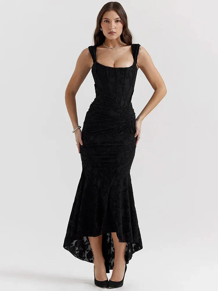 Lace Textured Strap Charming Wrap Midi Dress