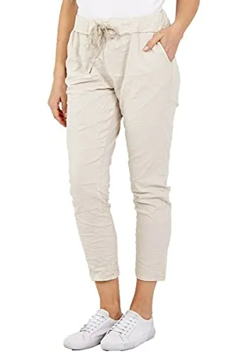 Ladies Stretch Magic Italian Trousers Womens Crushed Casual Leggings Look Joggers Pants