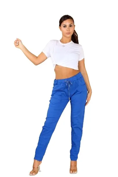 Ladies Stretch Magic Italian Trousers Womens Crushed Casual Leggings Look Joggers Pants