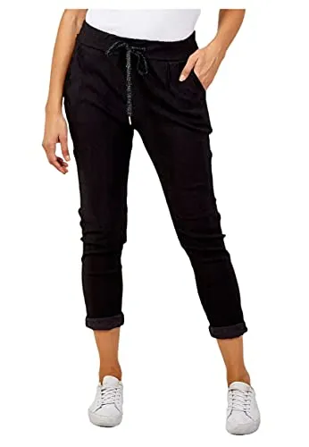 Ladies Stretch Magic Italian Trousers Womens Crushed Casual Leggings Look Joggers Pants