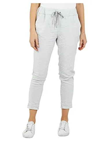 Ladies Stretch Magic Italian Trousers Womens Crushed Casual Leggings Look Joggers Pants