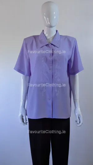 Lavender Collar Button Up Short Sleeve Blouse Top