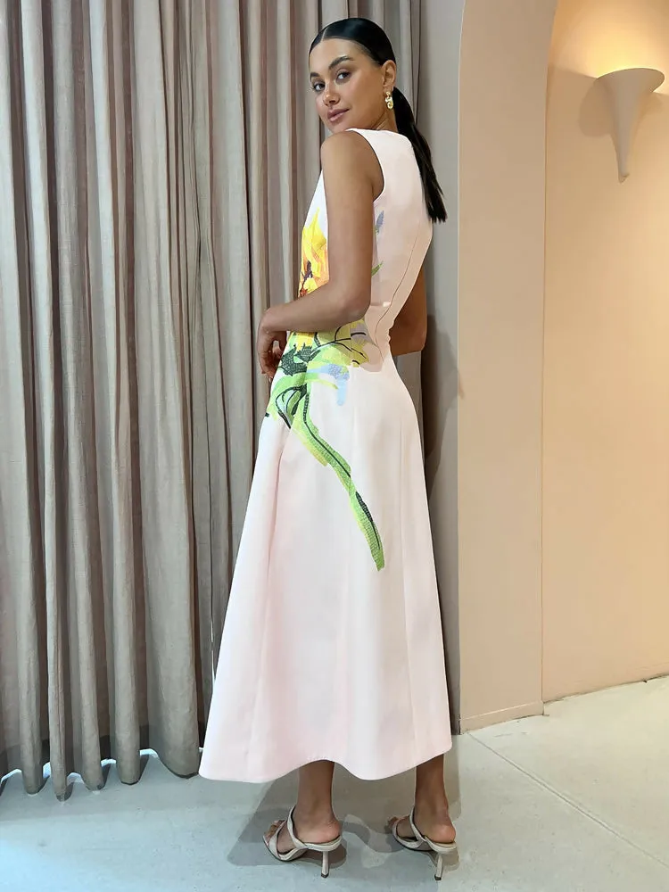 Leo Lin Sleeveless Cleo Midi in Sunflower Pink Size AU 8