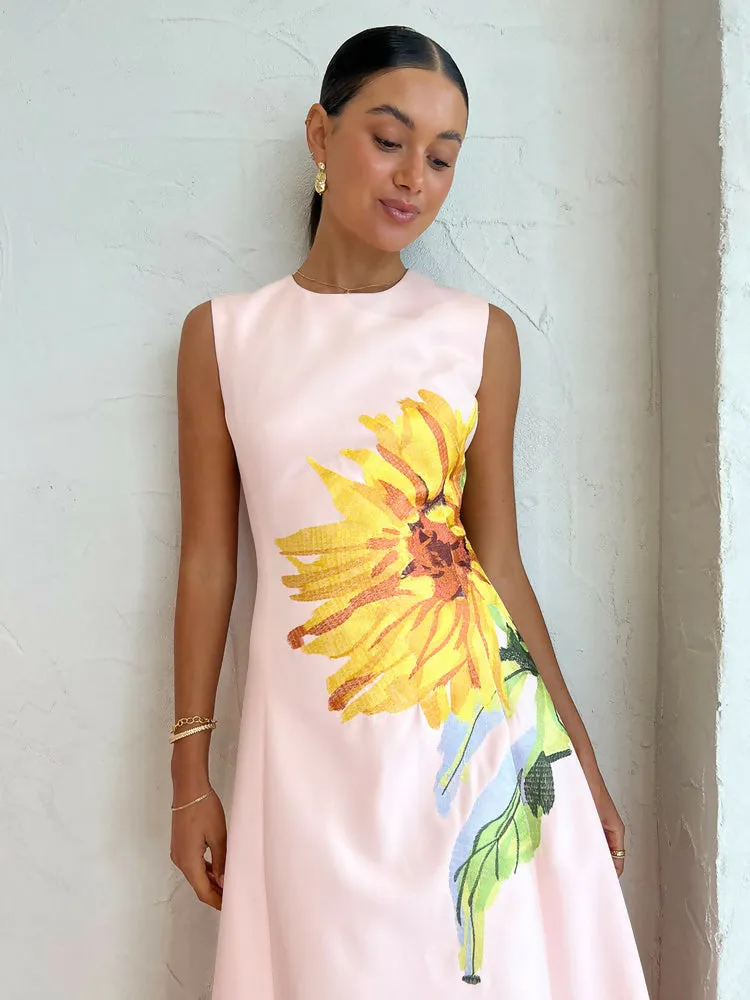 Leo Lin Sleeveless Cleo Midi in Sunflower Pink Size AU 8