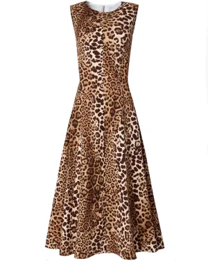 Leopard Print Sleeveless A-Line Dress
