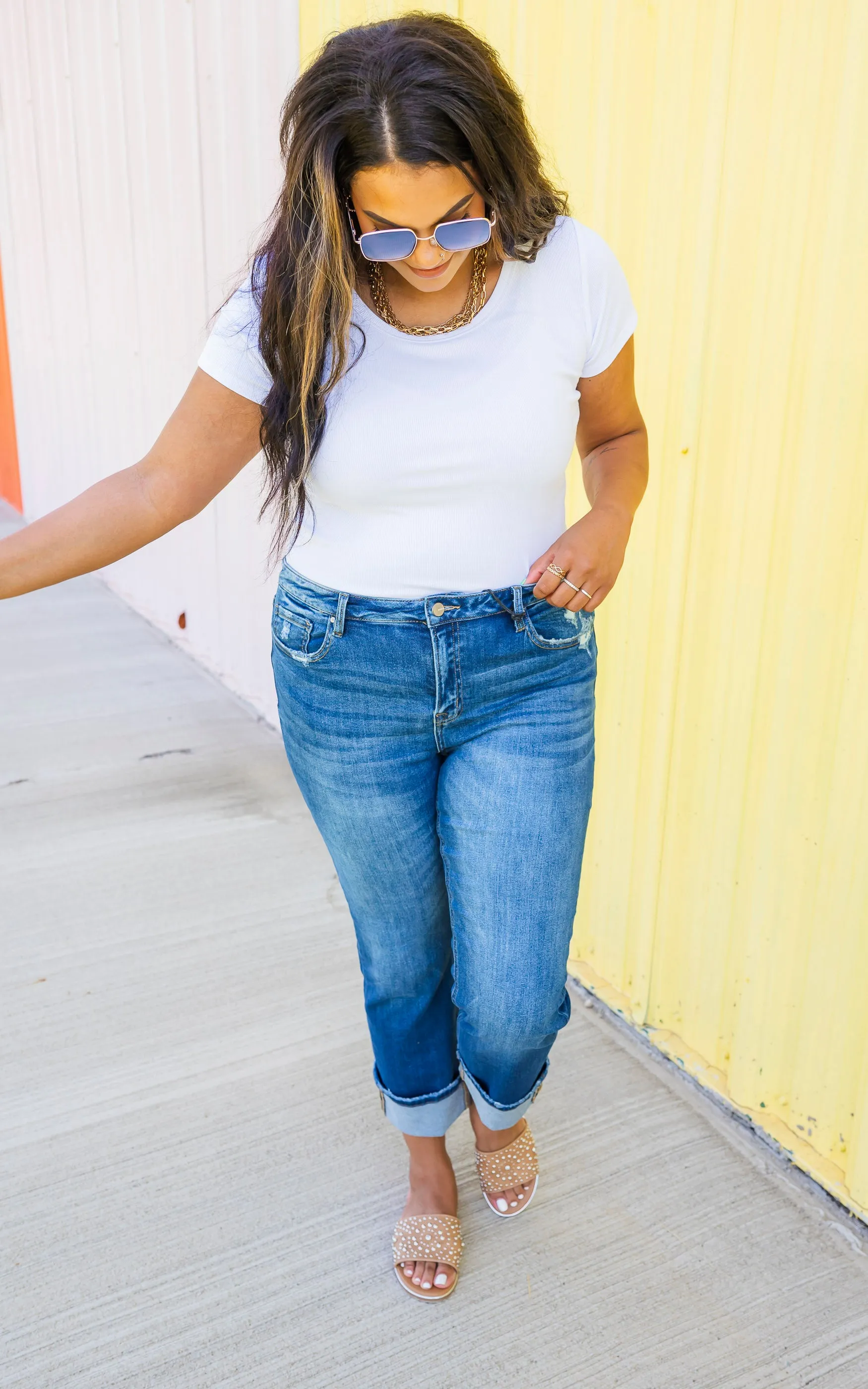 Mica | The Sunday Mid Rise Cuff Denim Jean*