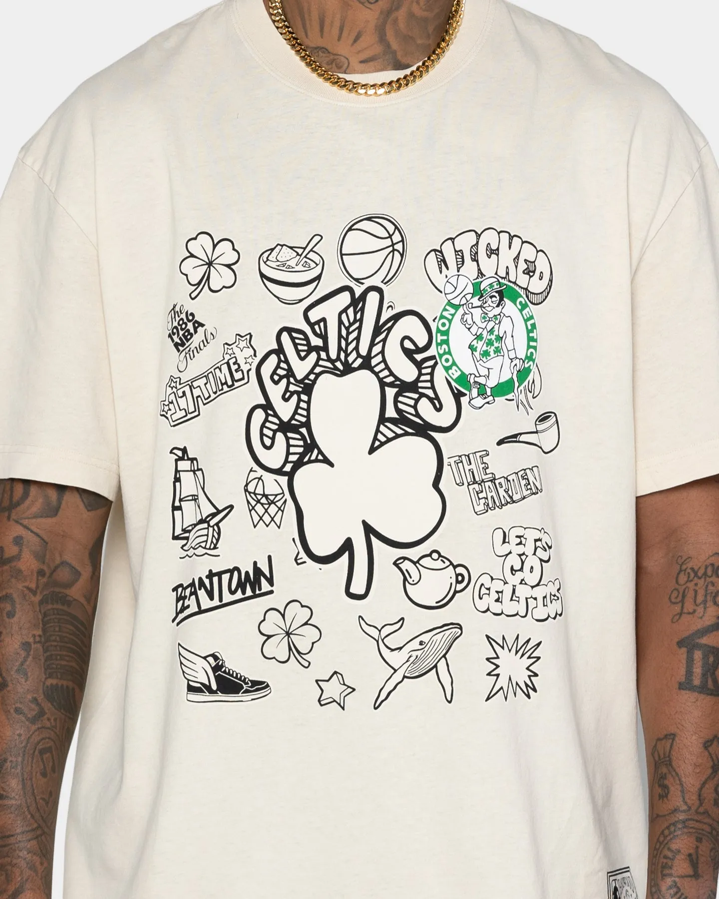 Mitchell & Ness Boston Celtics Doodle T-Shirt Faded Stone
