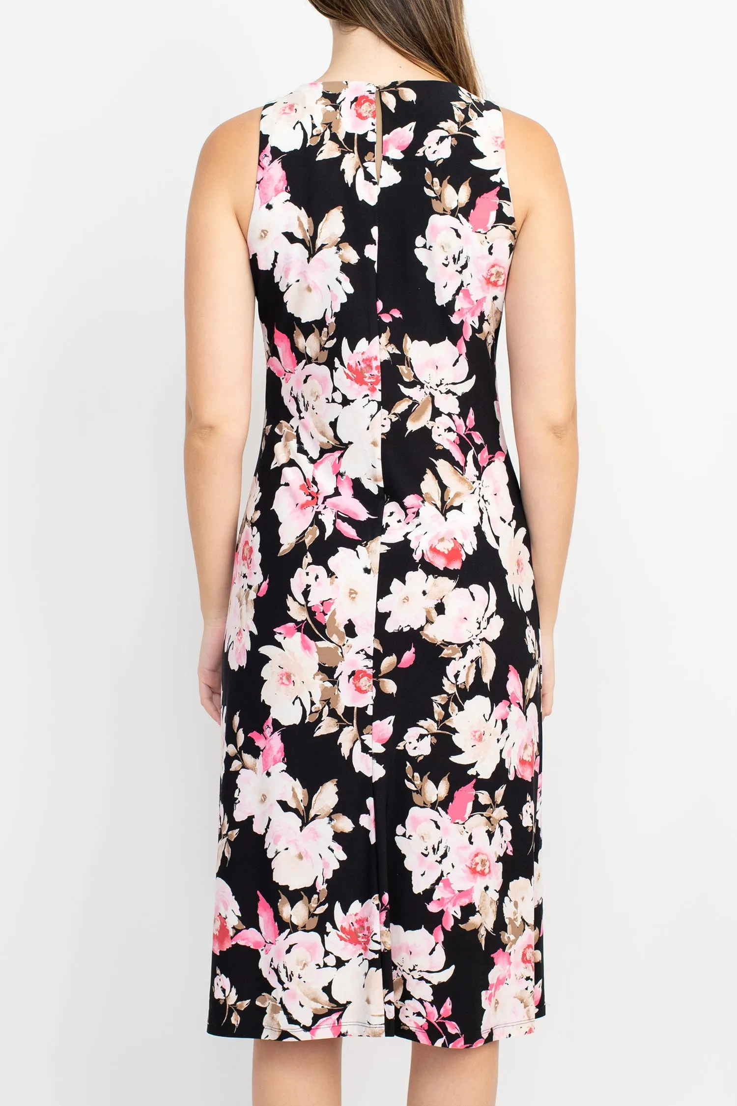 Nine West Crew Neck Sleeveless Floral Print Zipper Back A-Line ITY Dress
