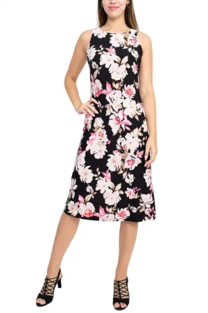 Nine West Crew Neck Sleeveless Floral Print Zipper Back A-Line ITY Dress