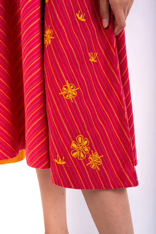 Pardis Red Chikankari Round Neck Dress
