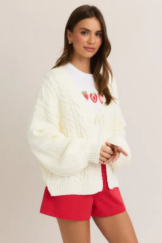 Peyton Long Sleeve Front Tie Knit Cardigan White