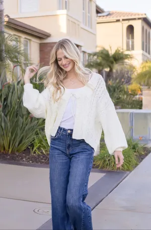 Peyton Long Sleeve Front Tie Knit Cardigan White
