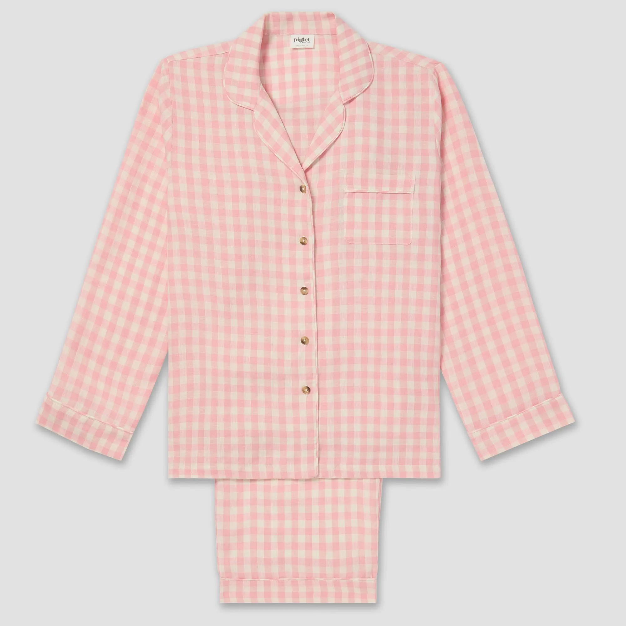 Pink Bloom Gingham Linen Pajama Set