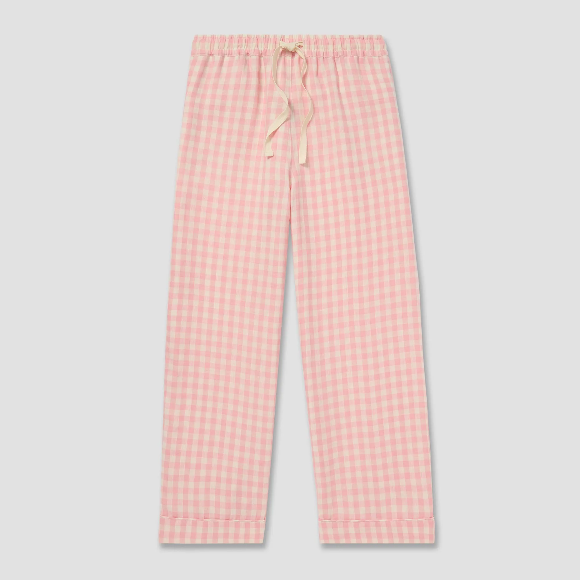 Pink Bloom Gingham Linen Pajama Set