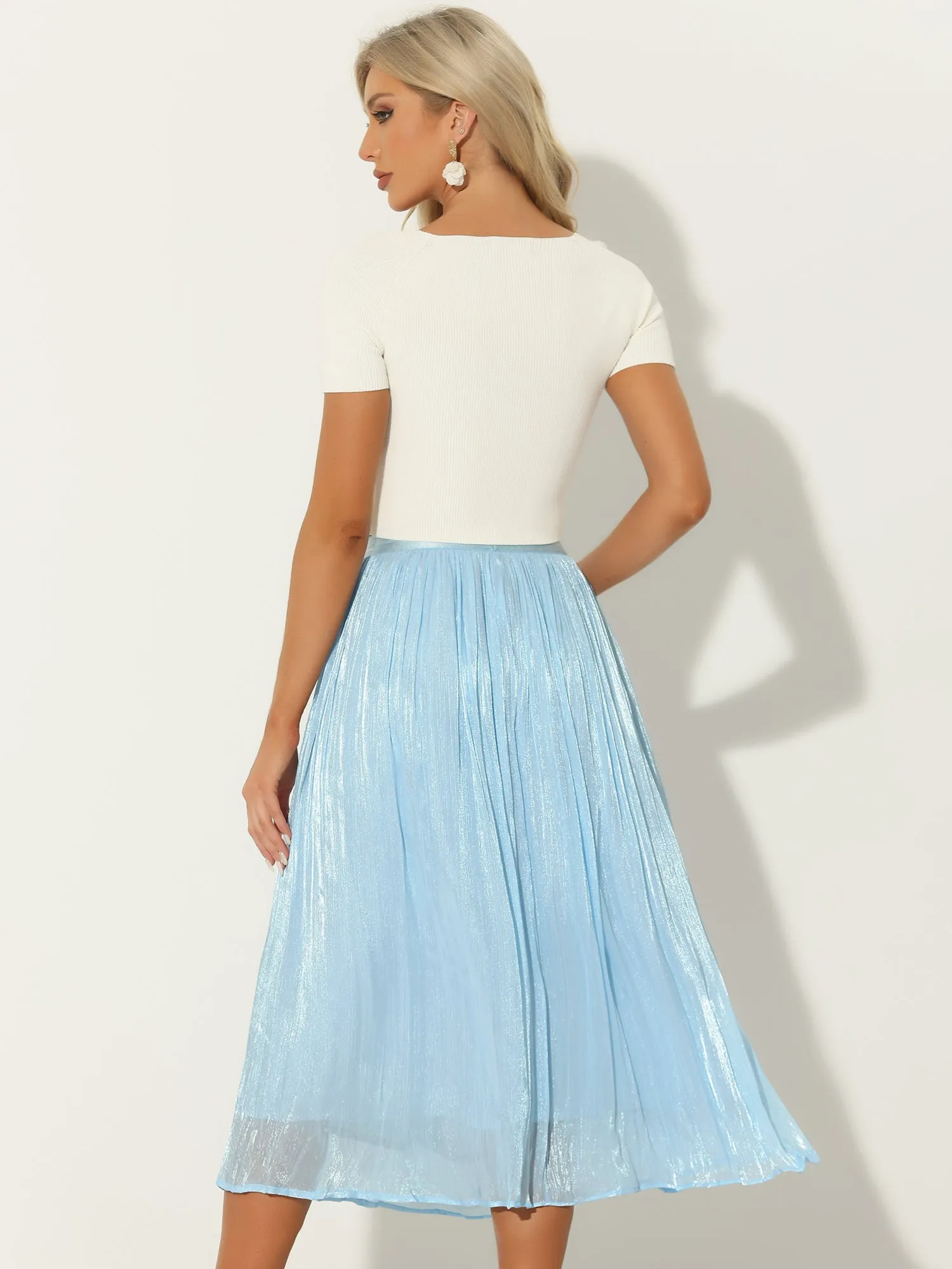 Pleated Midi Elastic Waist Casual Accordion Skirt
