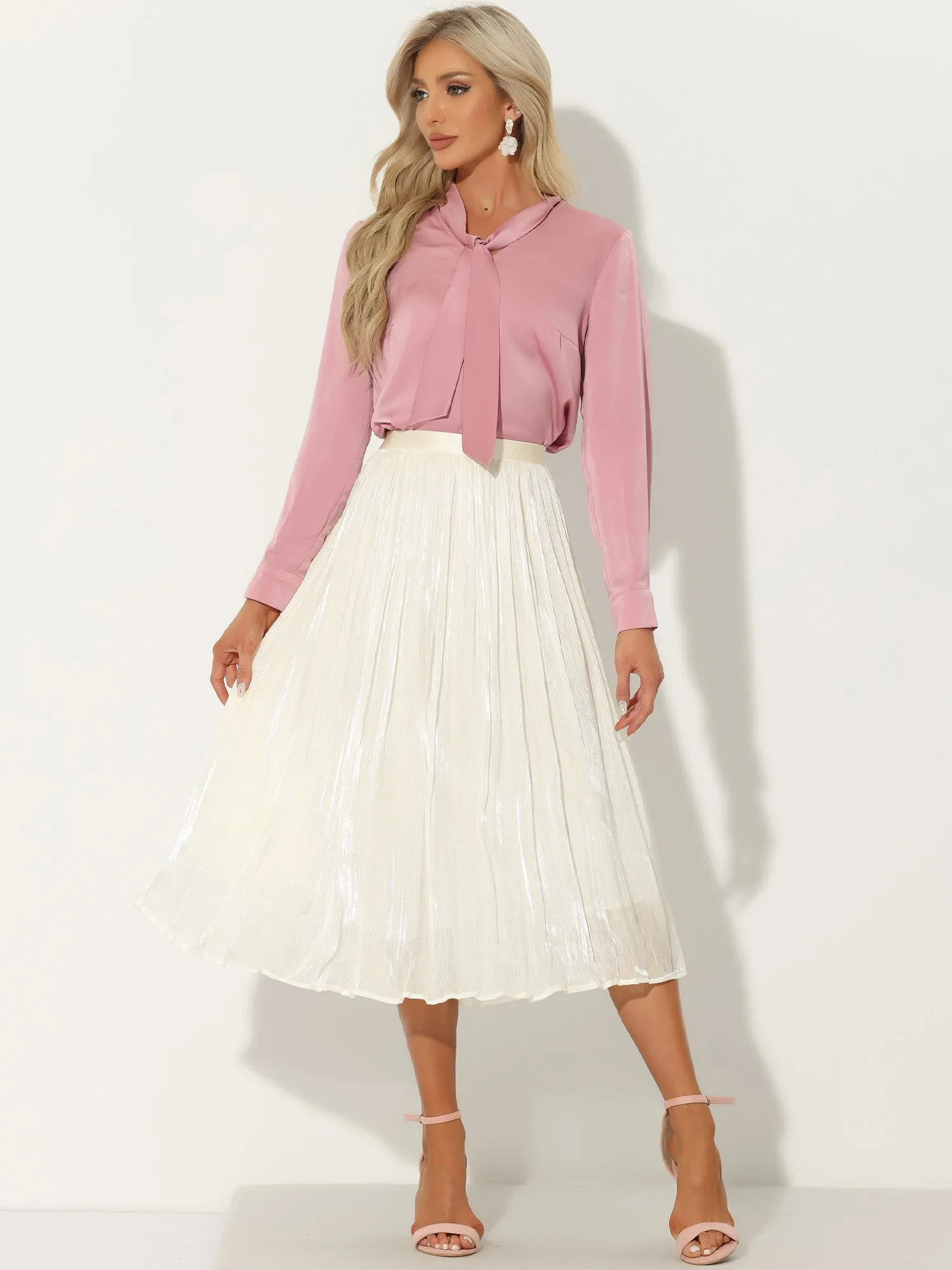 Pleated Midi Elastic Waist Casual Accordion Skirt