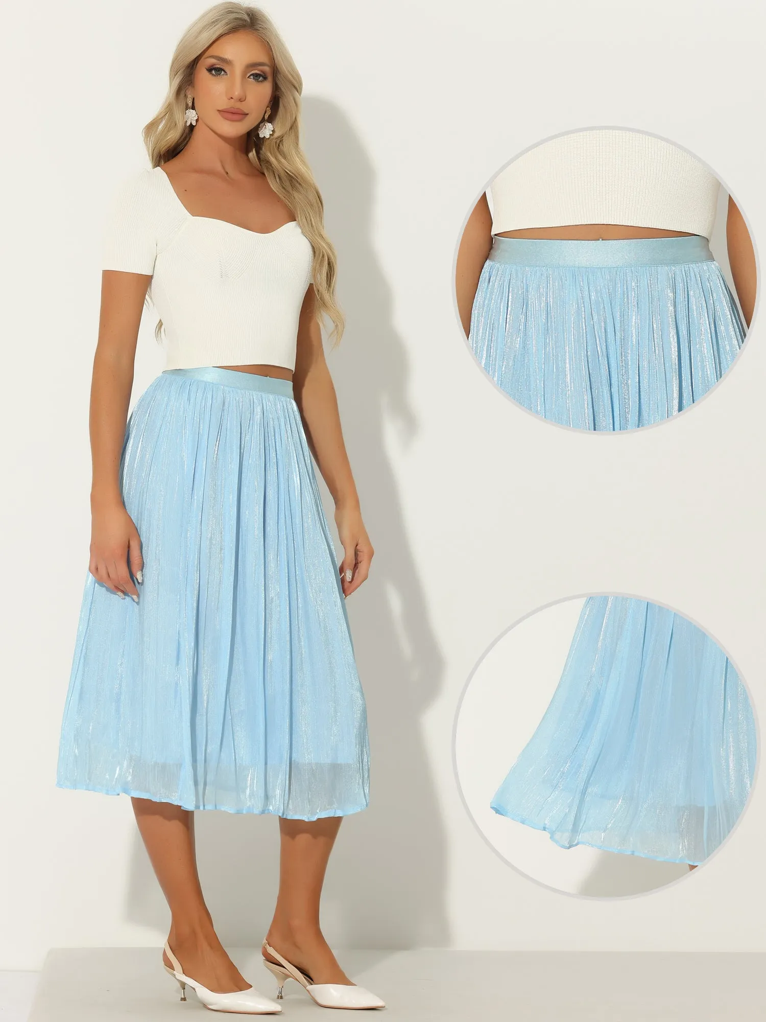 Pleated Midi Elastic Waist Casual Accordion Skirt