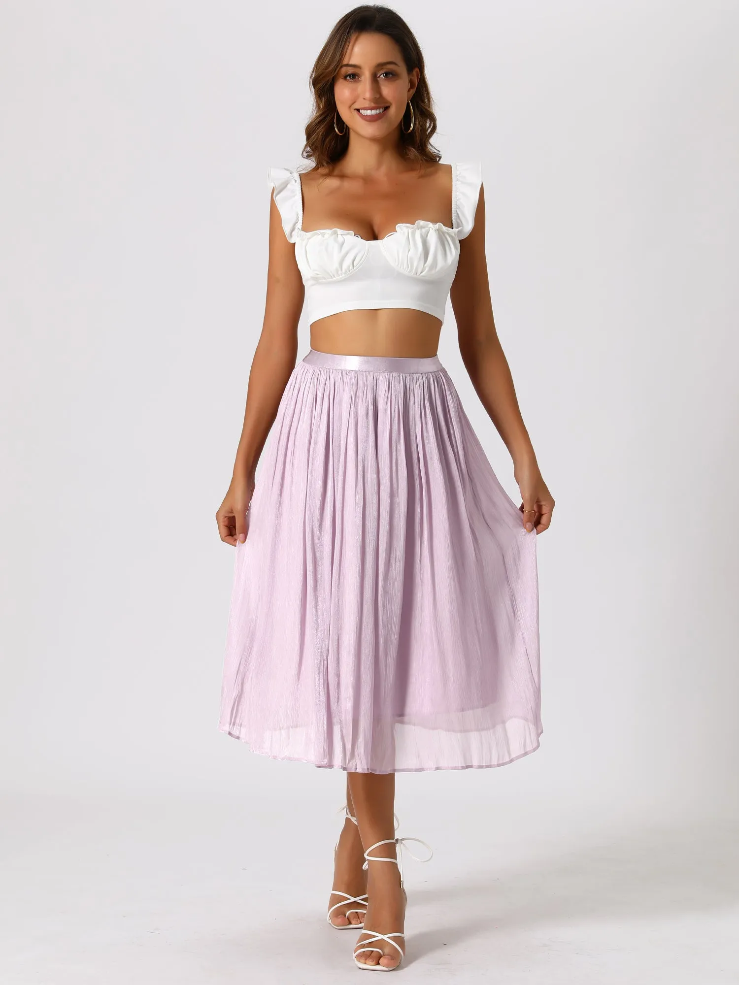 Pleated Midi Elastic Waist Casual Accordion Skirt