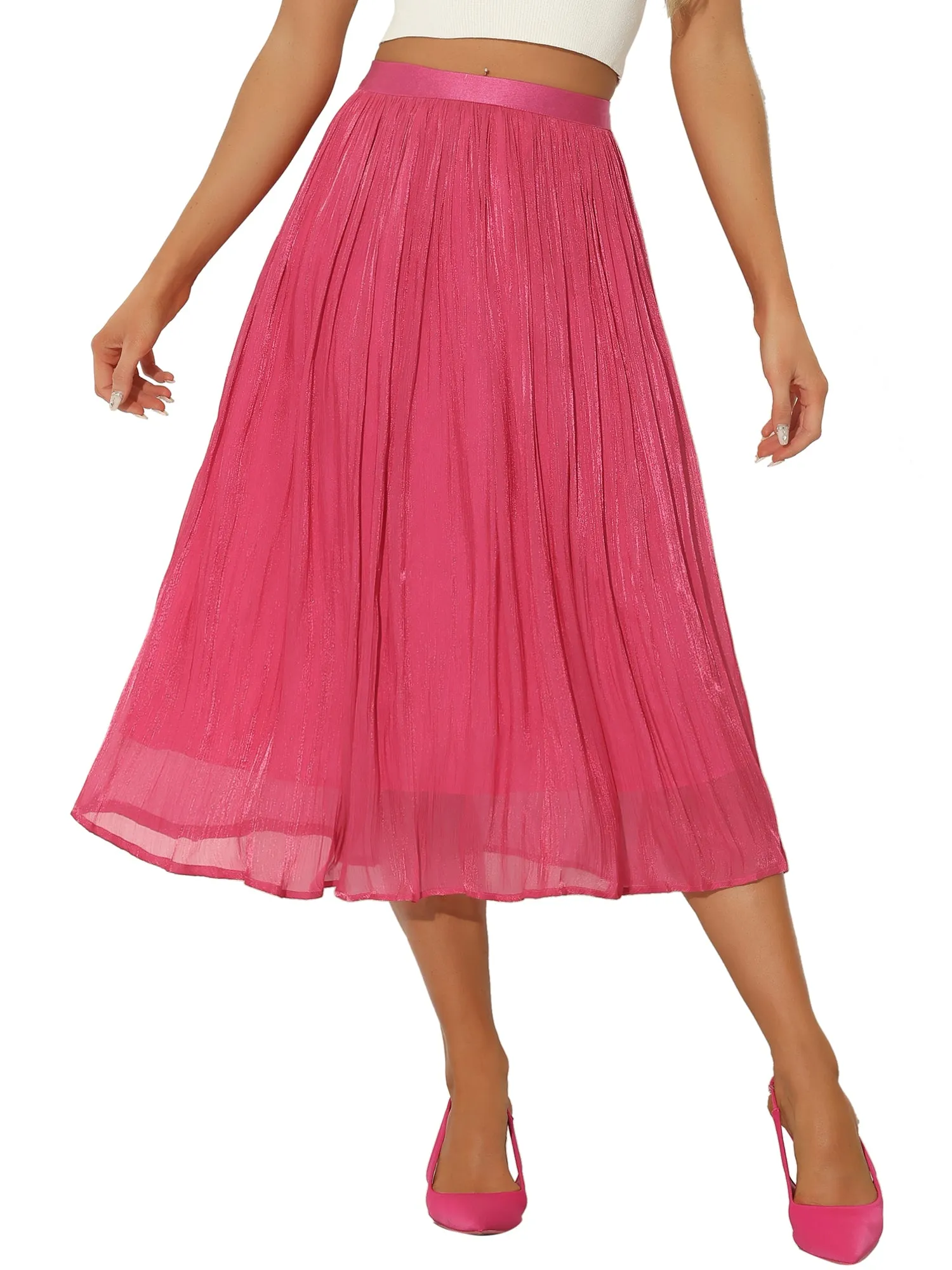 Pleated Midi Elastic Waist Casual Accordion Skirt