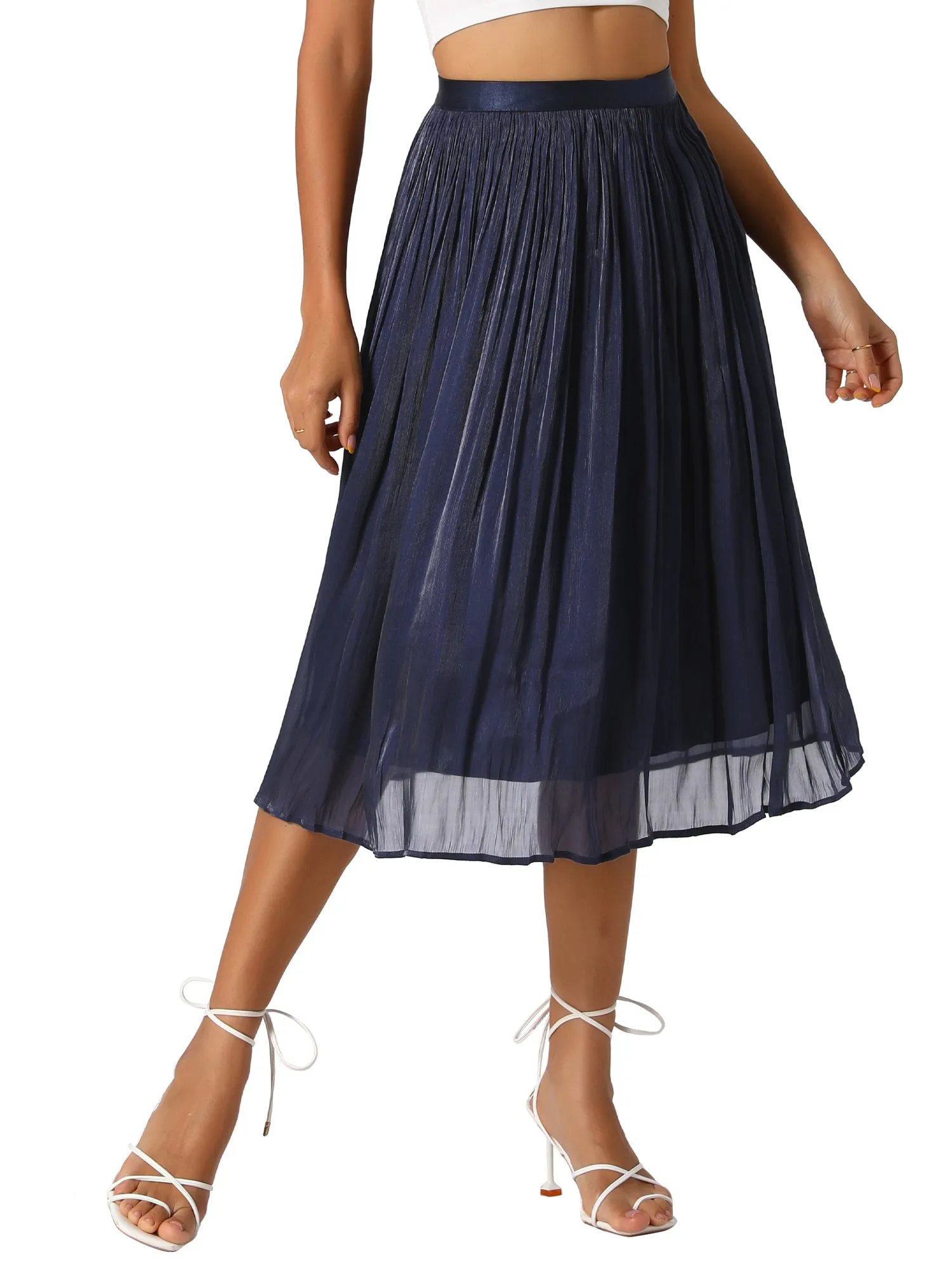 Pleated Midi Elastic Waist Casual Accordion Skirt