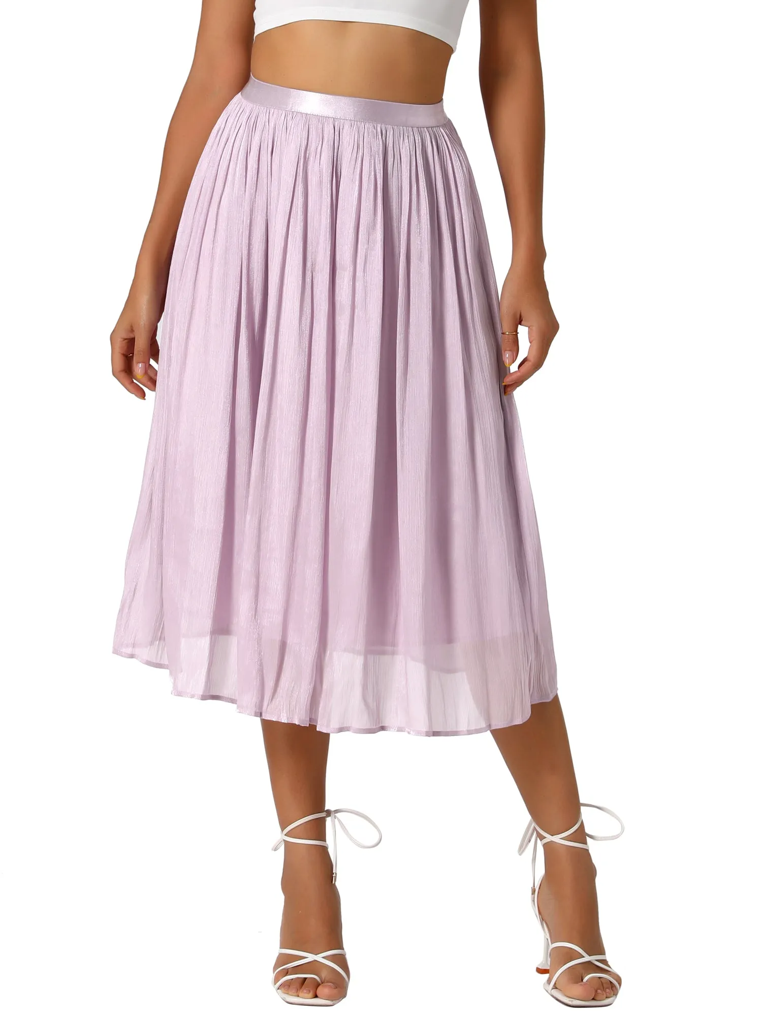 Pleated Midi Elastic Waist Casual Accordion Skirt