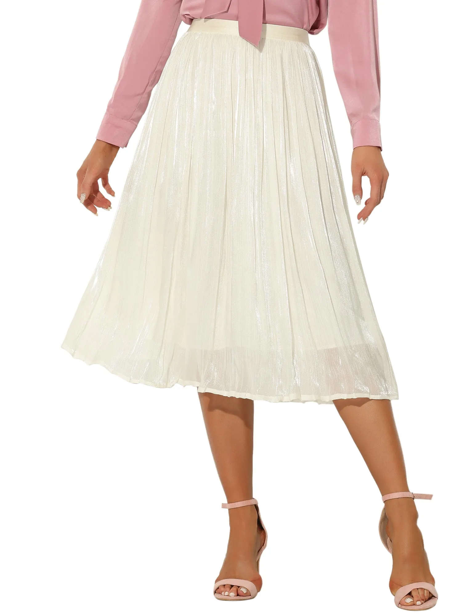 Pleated Midi Elastic Waist Casual Accordion Skirt