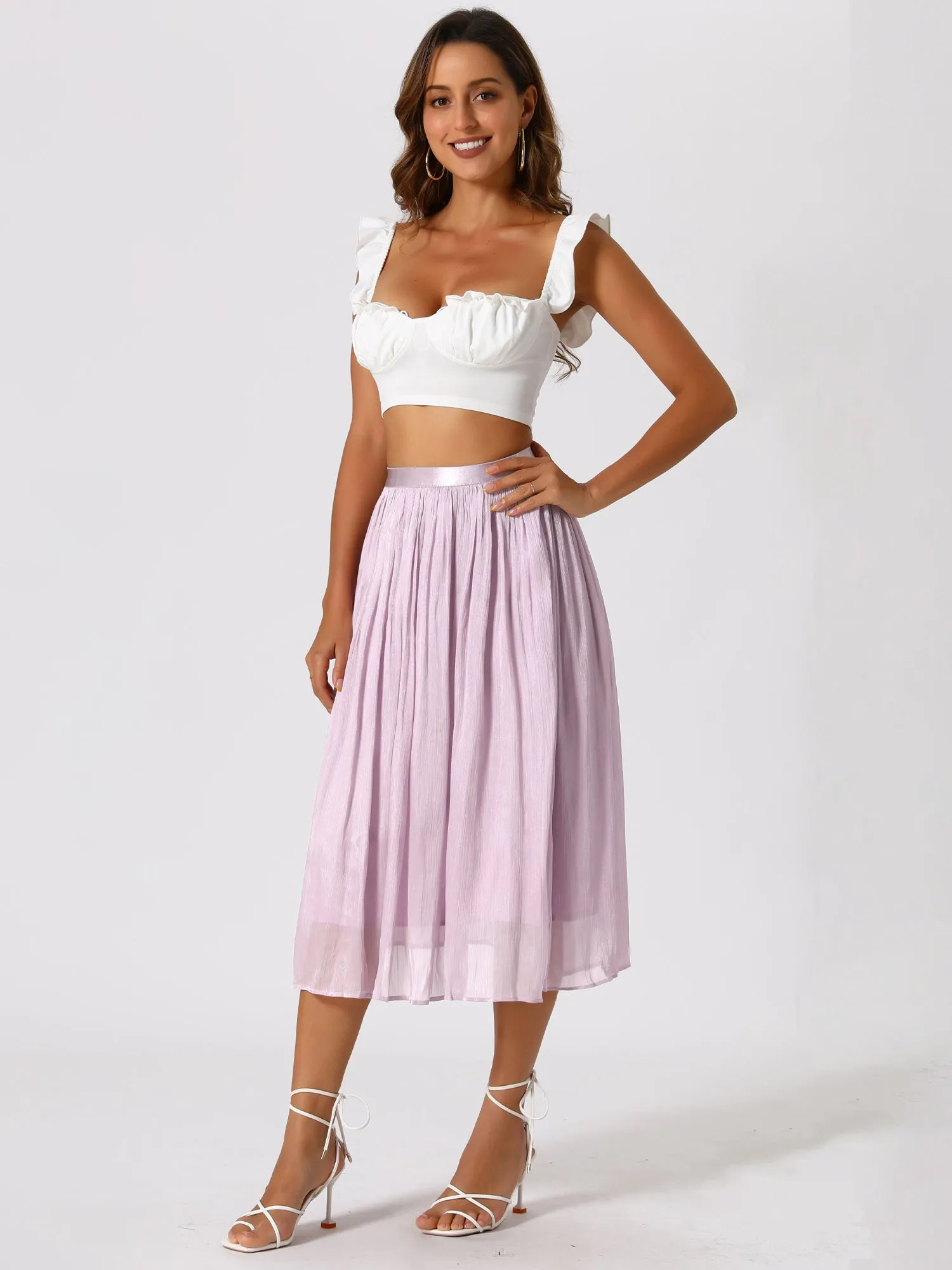 Pleated Midi Elastic Waist Casual Accordion Skirt