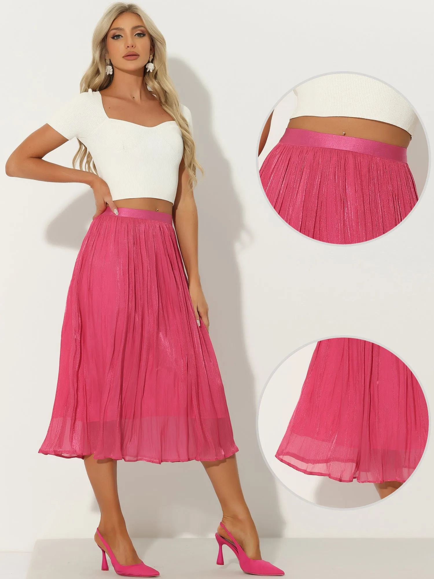 Pleated Midi Elastic Waist Casual Accordion Skirt