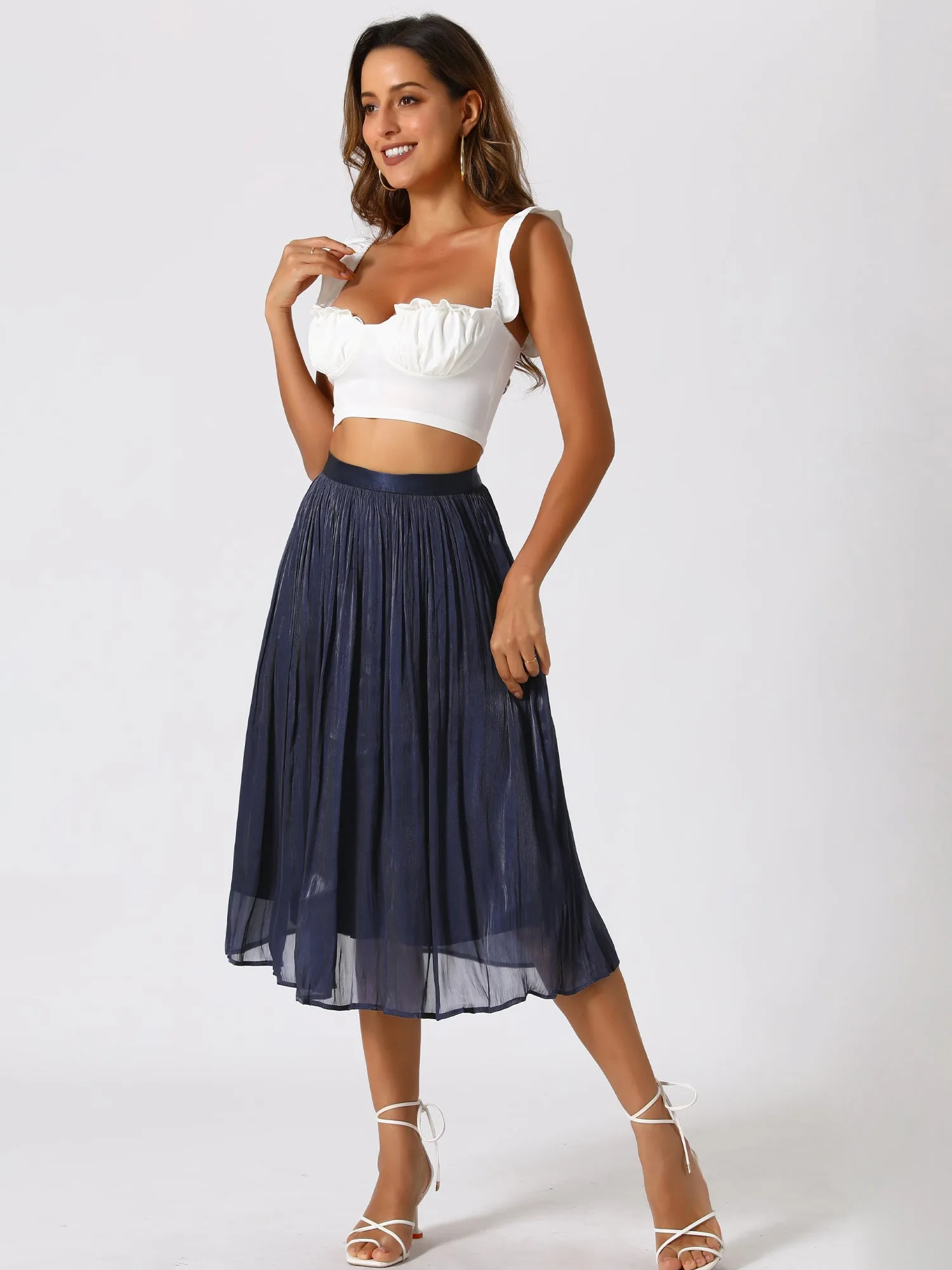 Pleated Midi Elastic Waist Casual Accordion Skirt