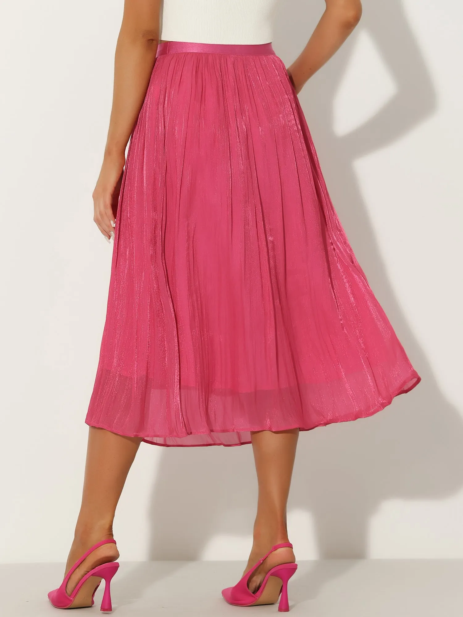 Pleated Midi Elastic Waist Casual Accordion Skirt