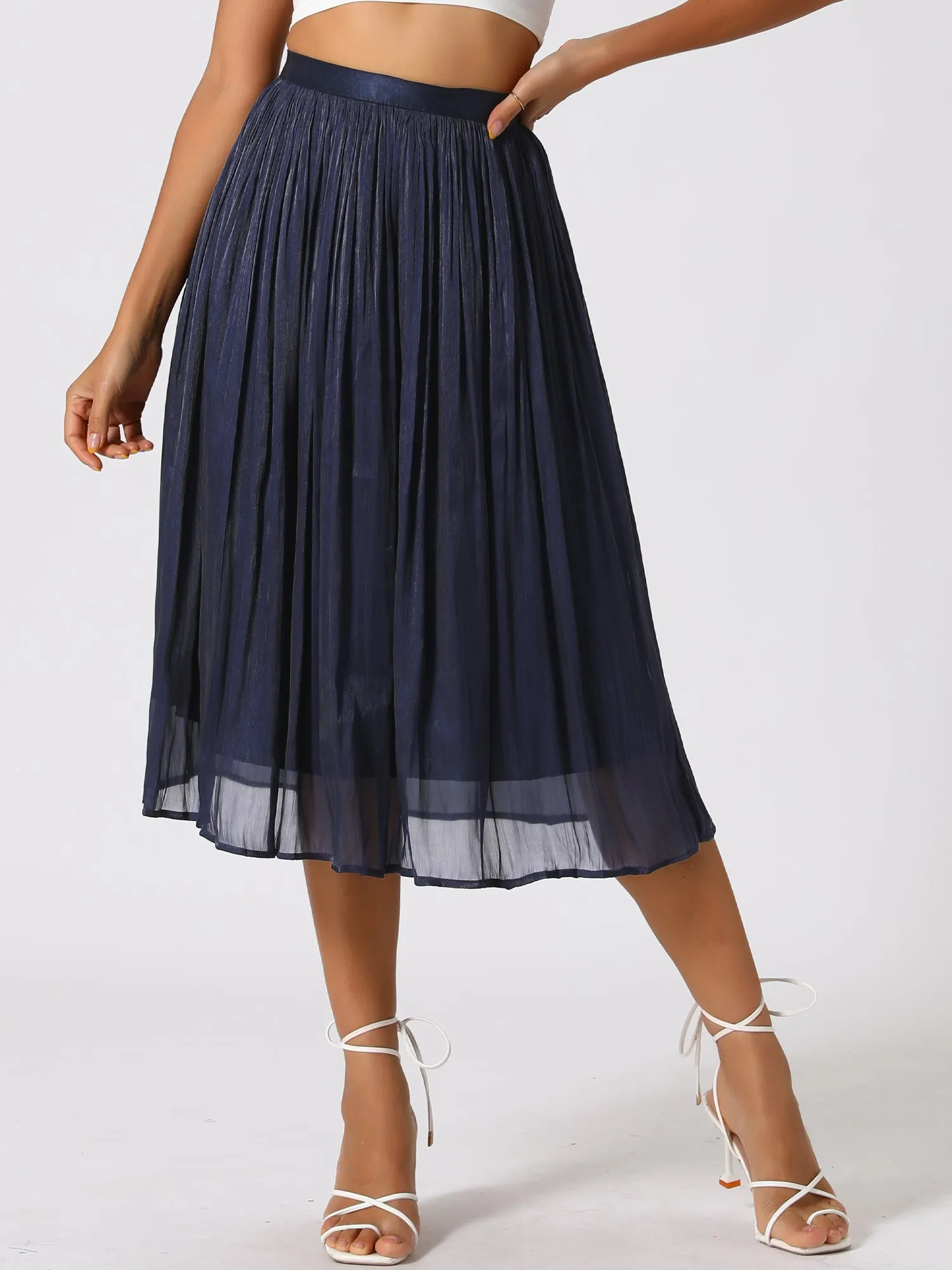 Pleated Midi Elastic Waist Casual Accordion Skirt