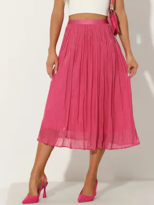 Pleated Midi Elastic Waist Casual Accordion Skirt