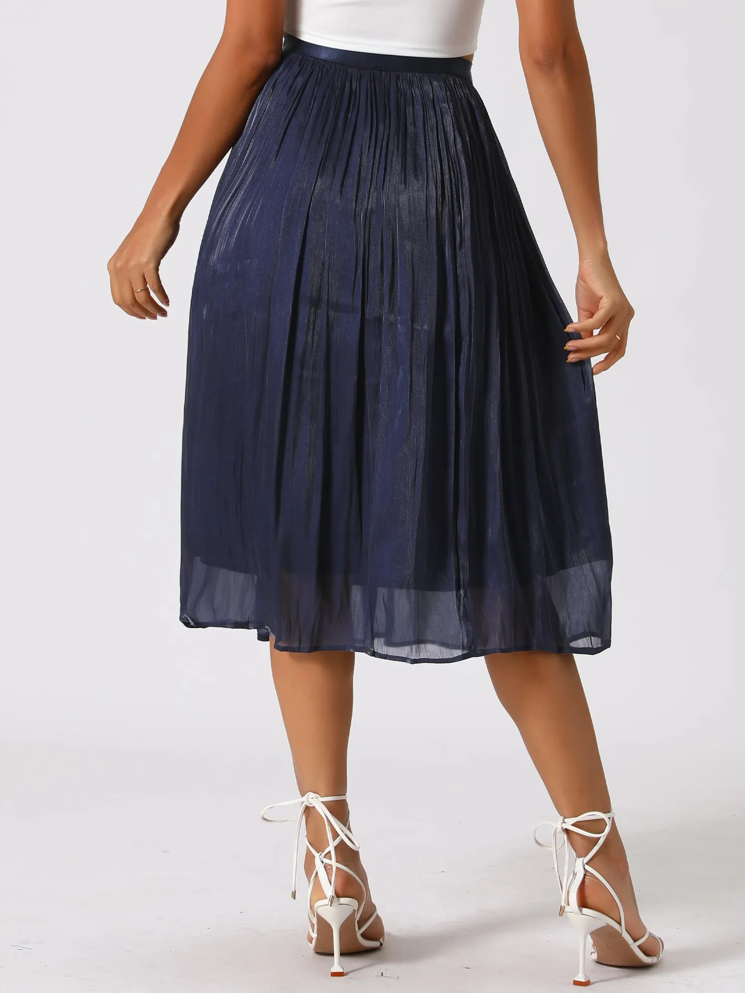 Pleated Midi Elastic Waist Casual Accordion Skirt