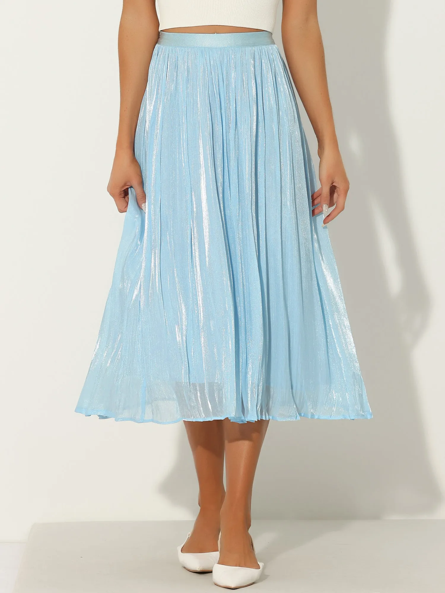 Pleated Midi Elastic Waist Casual Accordion Skirt