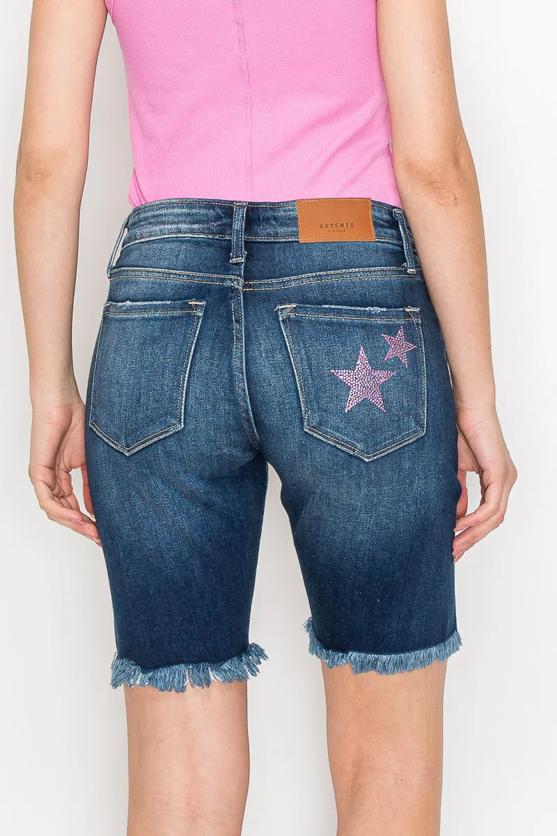 Plus Star Spangled Lauren Mid Rise Bermuda with Side Slit Detail