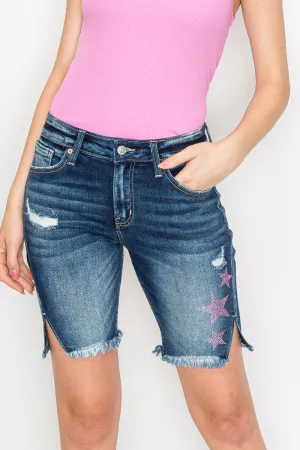 Plus Star Spangled Lauren Mid Rise Bermuda with Side Slit Detail