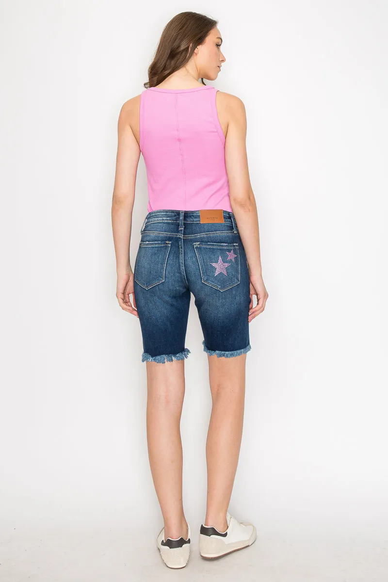 Plus Star Spangled Lauren Mid Rise Bermuda with Side Slit Detail