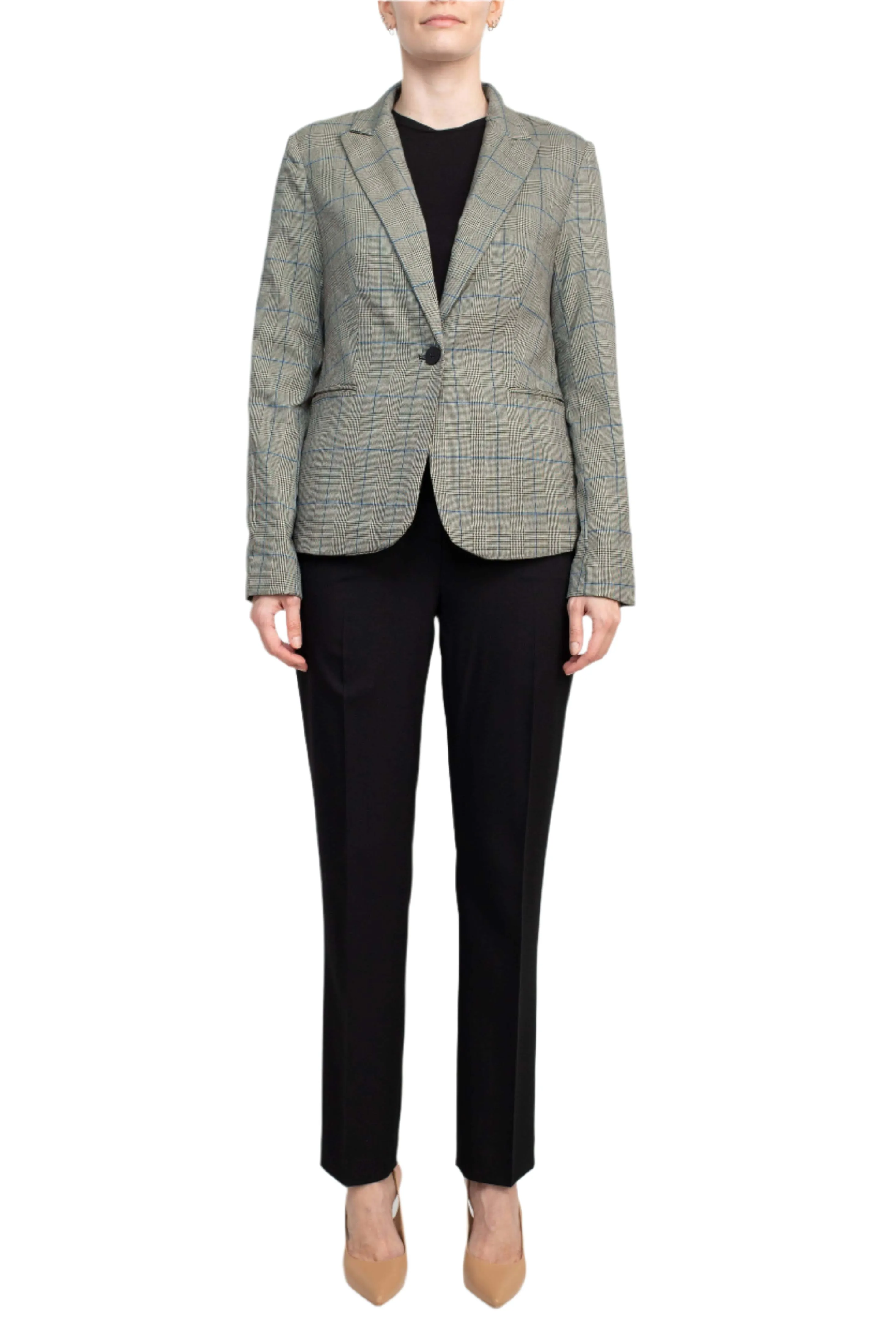 Premise Notched Collar Long Sleeve One Button Knit Blazer