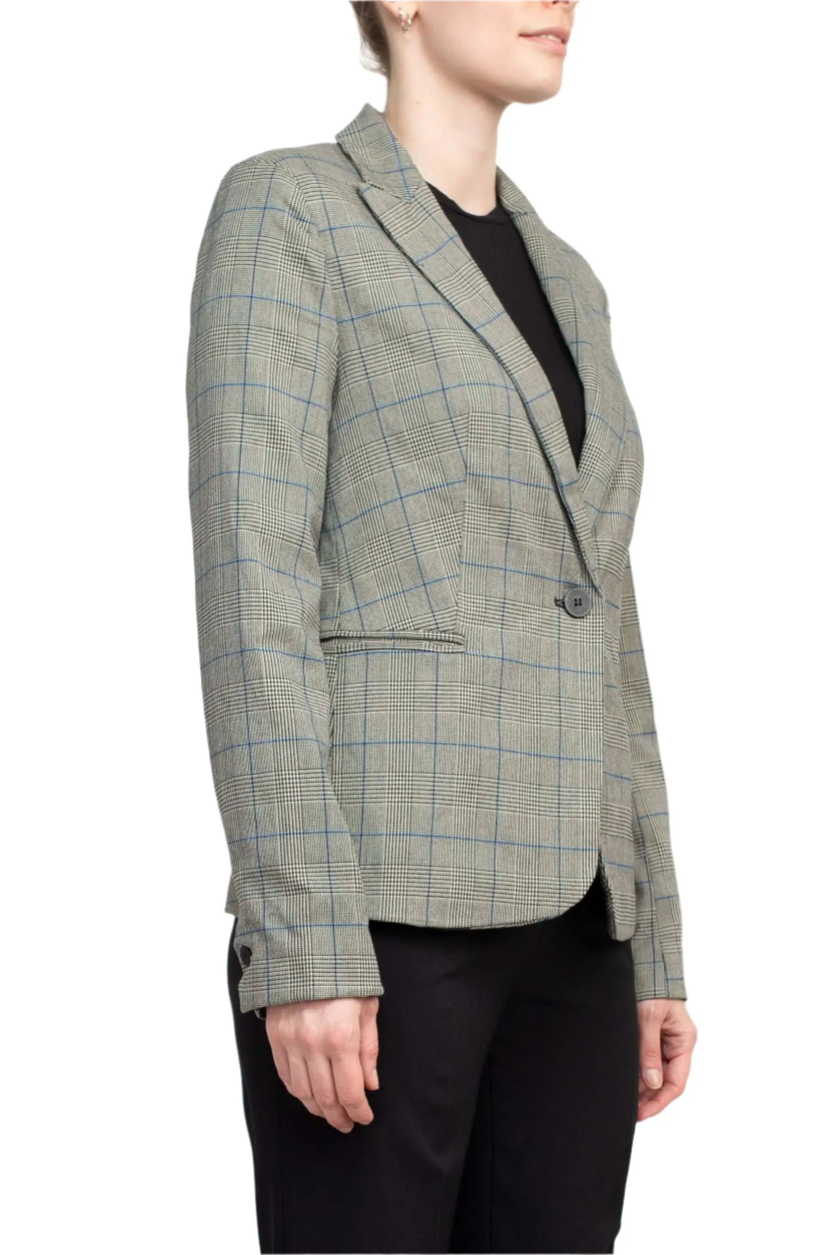 Premise Notched Collar Long Sleeve One Button Knit Blazer